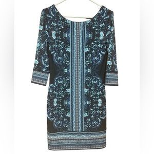 WHBM Reversible Dress Womens XS Black/Floral Form-Fitting Silky Knee Length